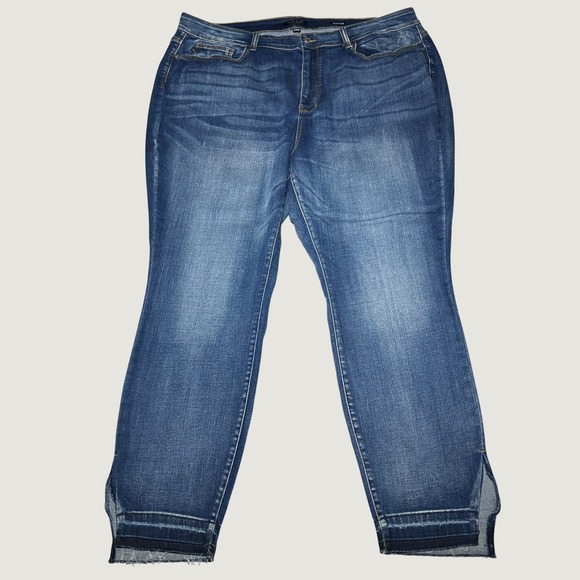 Judy Blue Denim - Judy Blue Skinny Jeans Women 24W‎ Raw Released Hem Side Slit Medium Wash Blue